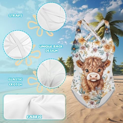 Image of Yzaoxia Girls' Swimwear One Piece Swimsuit for Kids Scoop Neck Bathing Suit Round Neck Swim Wear 5-14Y