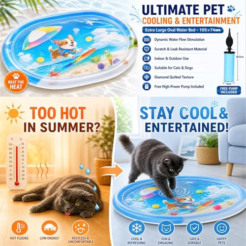 Tapis d'eau pour chat et coussin de couchage gonflable
