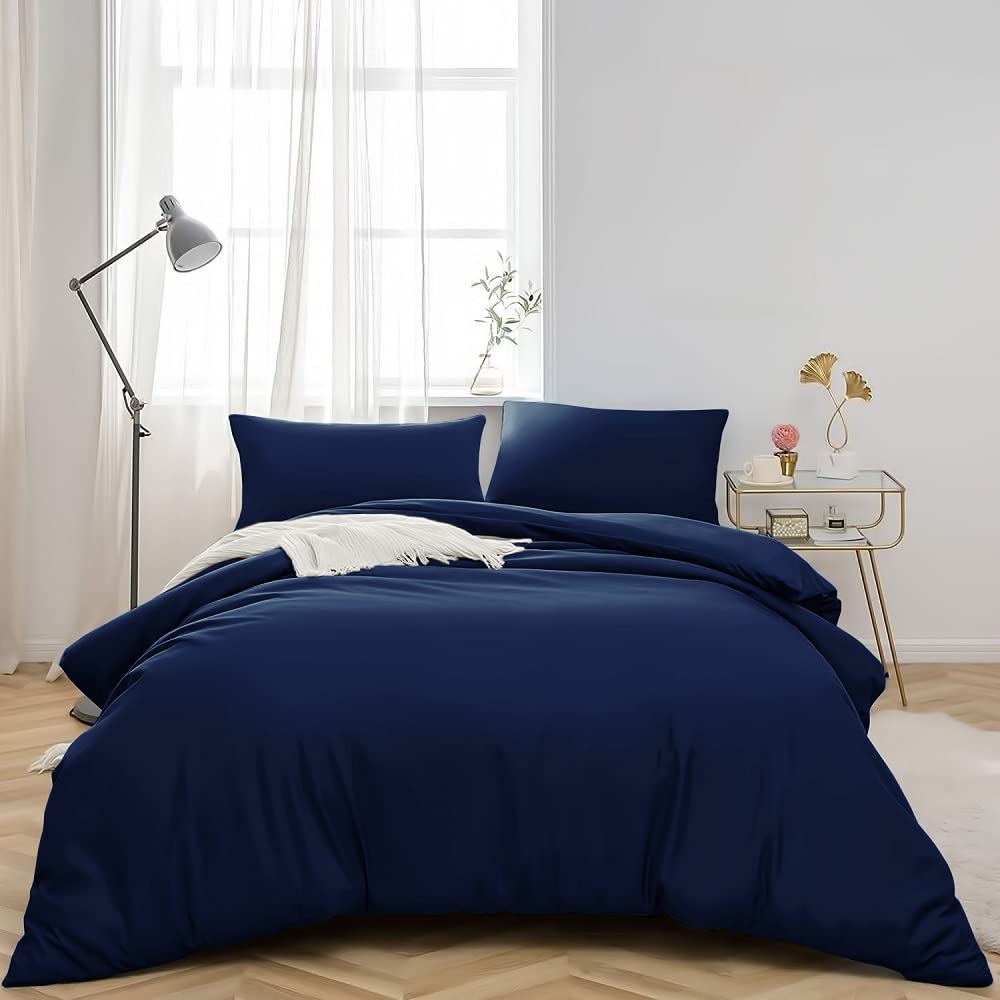 MOONLIGHT20015 Super King Duvet Cover Set Navy Solid Soft Super King Bedding Duvet Cover with 2 Matching Pillowcases - Image 3
