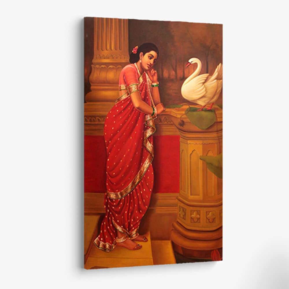 SCPmarts Create Your Desire Canvas Print Hamsa Damyanti Framed Canvas Prints Raja Ravi Varma Canvas Print Reproduction 12" x 16" by