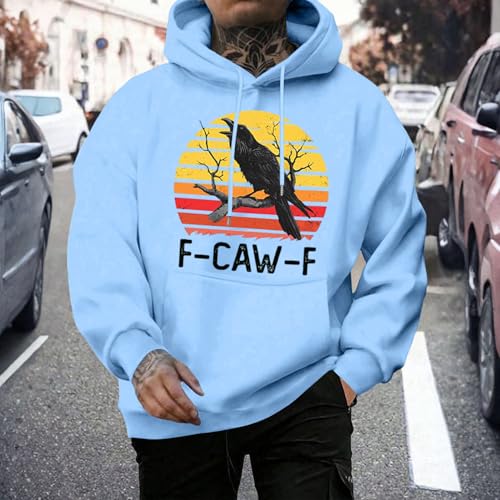 Mens Pullover Hoodie - Raven Casual Oversized Pullover Sweatshirts - Letter Print Loose Fit Sweater Fall Daily Wear2