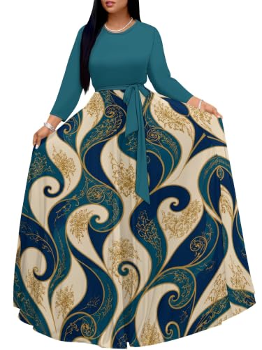 Image of Plus Size Maxi Dress for Women V Neck 3 /4 Sleeve Wrap Dress