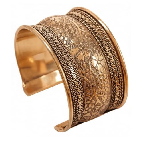 Image of Touchstone Indian Bollywood Desire Brass Base Exotic Workmanship Free Size Cuff Bracelet in Antique Gold Or White Or Copper Tone for Women.