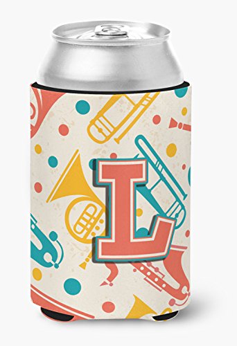 Letter L Retro Teal Orange Musical Instruments Initial Can or Bottle Hugger