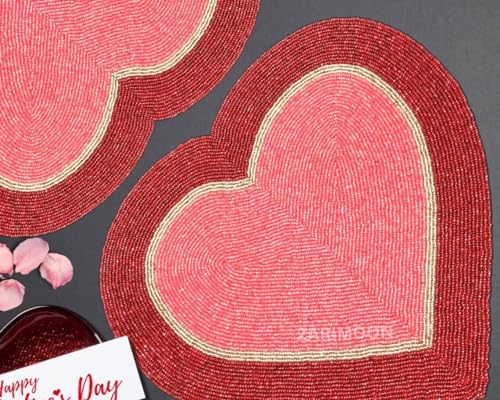Set of 2/4/6 Valentine's Day Special Handmade Beaded placemat, Charger, red Pink Heart Table mat, Centrepiece, Gift for her, Table Decor ZARIMOON image 5