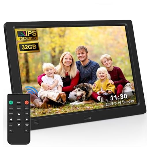 10.1 Inch Digital Picture Frame with 32GB USB Flash Drive, KECAG 1920x1080 HD IPS Screen Digital Photo Frame, Motion Sensor, Video, Music, Share Moments via SD Card or USB, with Remote Control