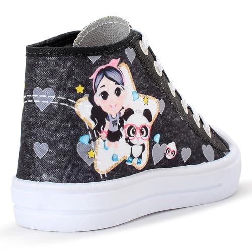 Tênis Feminino Infantil Casual Panda Botinha Menina Glitter (PRETO, BR, Criança de 4 a 8 anos, Faixa