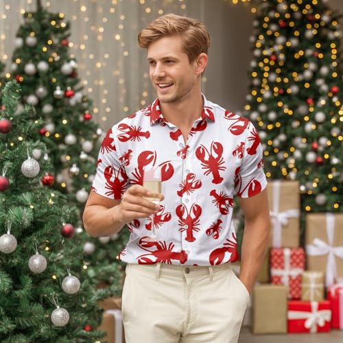 HUNTFAMI Men's Hawaiian Beach Shirt with Flamingo Shirt Men Print - Short Sleeve Linen Button Down4