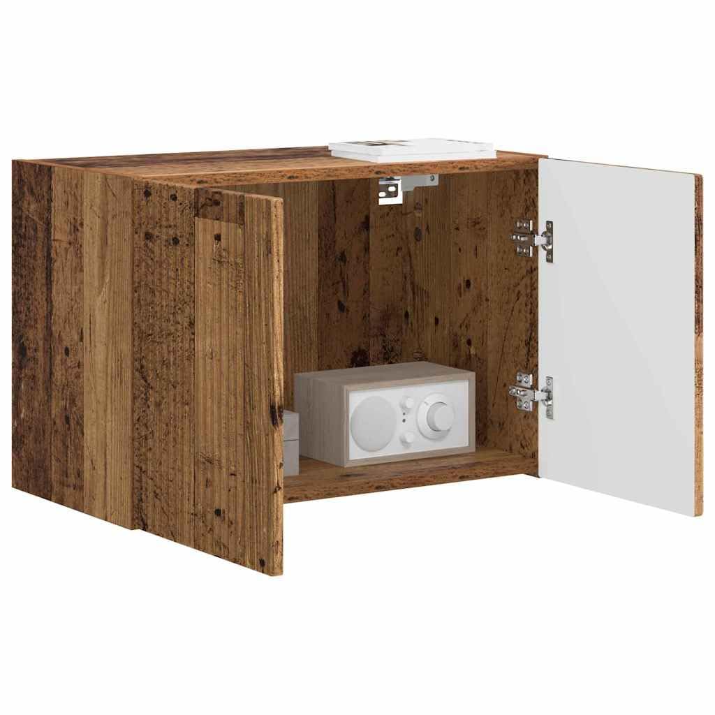 Mobile da parete per TV, in legno anticato, 59,5 x 31 x 40 cm, con 2 ante e ripiano, credenza bassa per soggiorno, camera da letto, home theatre, gaming, angolo, spazio per multimediali