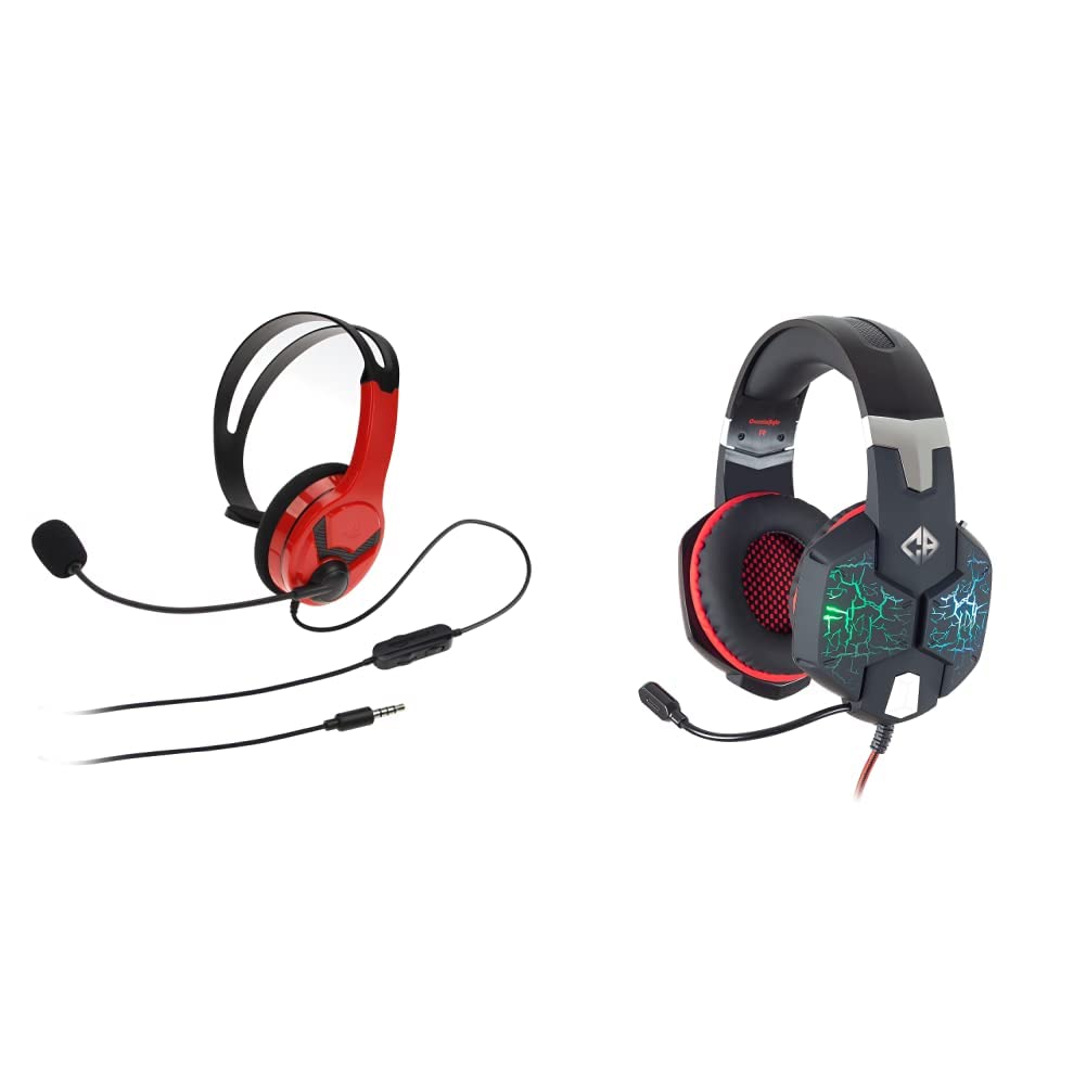 Amazon Basics Mono Chat Headset for Playstation 4 (Officially Licensed) - Red+Cosmic Byte G1500 7.1 Channel USB Headset for PC with RGB LED Lights and Vibration (Blac