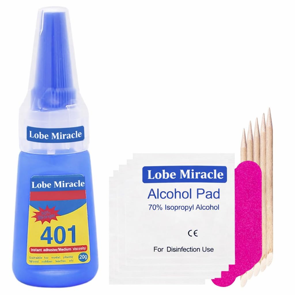 Lobe Miracle 401 Nail Glue, 20g, Quick Dry Clear Adhesive for Press On and Fake Nails, with Mini Nail Files, Orange Sticks and Alcohol Prep Pads-image-45