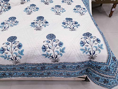 Couverture pour couple Kantha bleu 152x228 cm | Couvre-lit imprimé - 3
