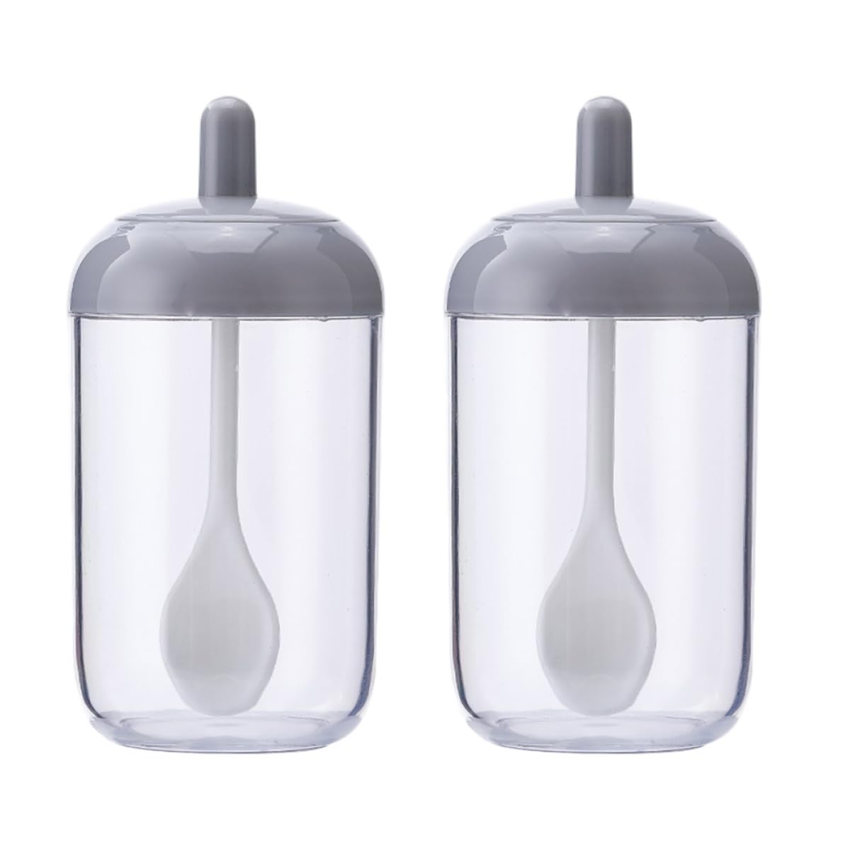 Frascos de condimentos con tapa y cuchara para organizar la sal y pimienta de cocina