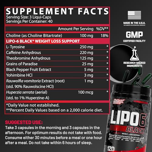 Nutrex Lipo-6 Black Max Strength Fat Burner - Fast Acting Energy, Weight Loss Diet Pills – Appetite Suppressant, Metabolism Booster - 120 Capsules - Image 6