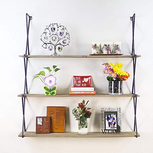 FFAN Rustic Floating Wood Shelves 3-Tier Wall Mount Hanging Shelves Book Shelves Industrial Wood Book Shelves Floating Shelves Wall Mounted, Rustic Wall Shelves for Bedroom, Living Room, Kitchen