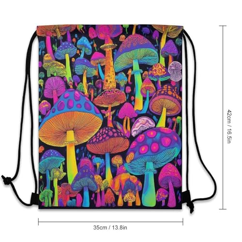 Mens Waterproof Trippy Mushroom Magic World Art Gym Bag, Pull String Sport Bag, Large Capacity Drawstring Backpack for Swim Beach Travel Hiking3
