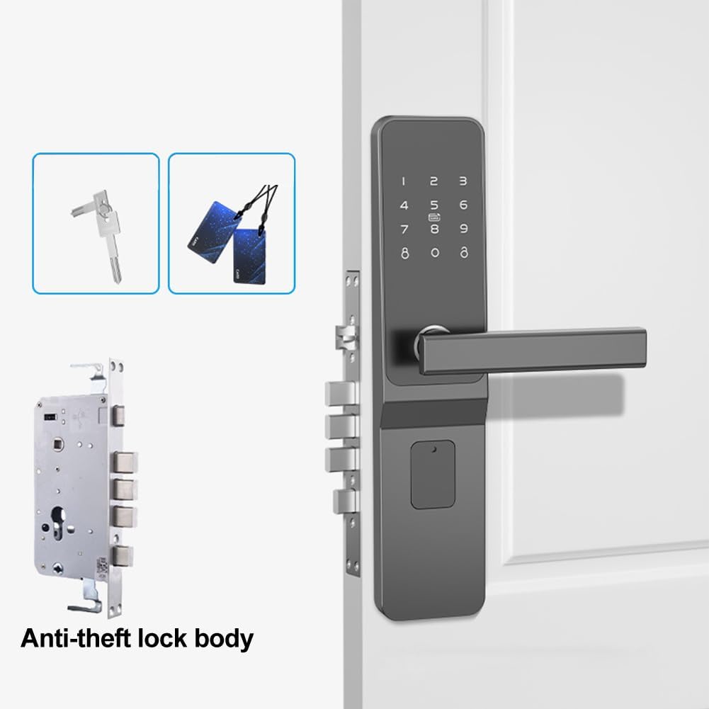 Cerradura de puerta inteligente para sistema TTlock, contraseña electrónica y tarjeta IC para acceso, control remoto de aplicación, cerrojo antirrobo para el hogar del hotel, gris (modelo electrónico)