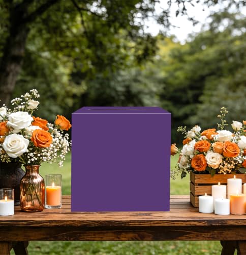 Image of SietDESEO Purple Card Box for Graduation Large Cardboard Gift Card Box Holder for Wedding Reception Birthday Graduation Baby Shower Raffle Ticket Box with Slot