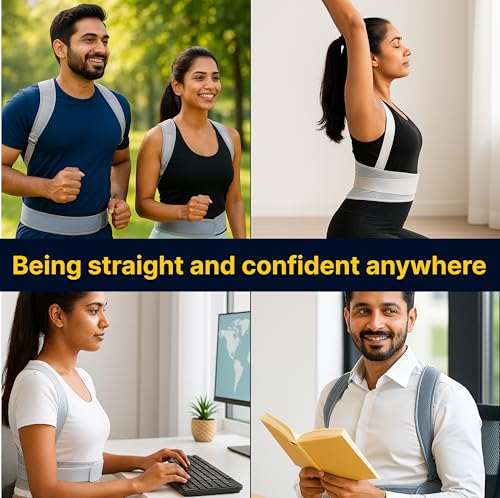 Image of Pluxo Neoprene Posture Corrector For Unisex Adjustable Posture Corrector Belt For Back Support, Spine Alignment & Pain Relief Comfortable & Lightweight For Relaxed use | Waist size 28-42 Inches