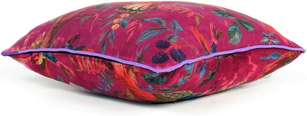 Mam Treasures Velvet Floral Flower Bird Throw Pillow Sofa Cushion Cover Case Couch Bohemian Accent Colorful Boho Chic Indian Handmade Cover Only (12X20 Inches, Burgundy)