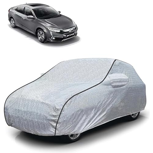 Image of Sulfar 100% Waterproof Car Body Cover Compatible with Mirror for Honda Civic (Triple Stitched, Full Bottom Elastic, Magic Silver with Black Piping)