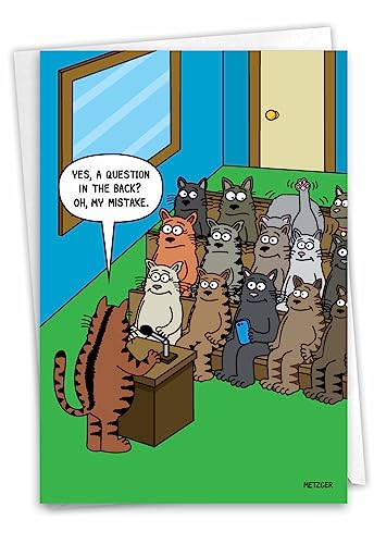 NobleWorks - 1 Funny Animal Card for Birthdays - Pet Cat and Dog Humor, Birthday Notecard with Envelope - Cat Question C3674BDG