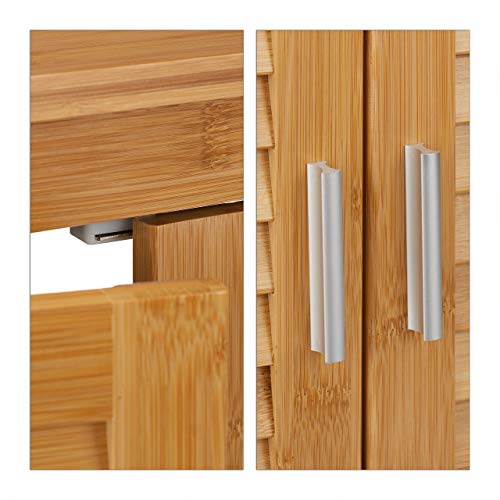 Relaxdays Waschbeckenunterschrank LAMELL aus Bambus H x B x T: ca. 60 x 67 x 30cm Unterschrank fürs Waschbecken oder den Waschtisch Waschtischunterschrank aus Holz mit 2 Türen in Lamellen-Optik, natur - 6