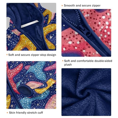 Colorful Starfish Toddler Fleece Jacket Girl Boys Hooded Fleece Jacket Coat Warm Outwear Zip-up 3-10T3