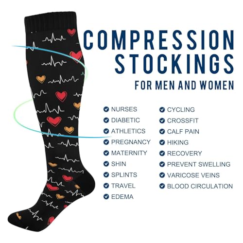 Image of Wusikd Heartbeat Symbol Compression Socks for Women and Men Circulation Black Long Socks for Athletic Running 1