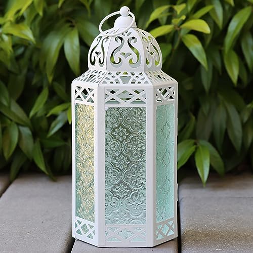 White Metal Decorative Moroccan Lantern Candle Holder Lamp for Indoor or Outdoor Home Decor Large - Image 4