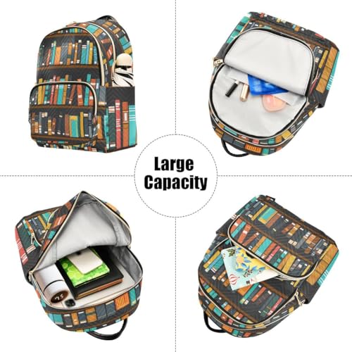 Image of ALAZA Bookshelves Library Women Backpack Purse Ladies Fashion Shoulder Bag Daypack Travel Bag 10L