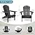 GLANC Folding Adirondack Chair Set of 2, HDPE All-Weather Outdoor Patio Fire Pit Chairs Lawn Chair for Poolside Backyard Deck Balcony, Wooden Textured with Cup Holder, 380LBS Capacity (Black)