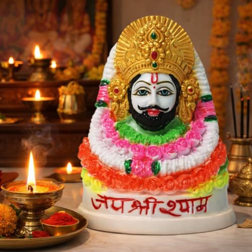 Shree Khatu Shyam Baba Murti White Marble Figurine for Home Templ...