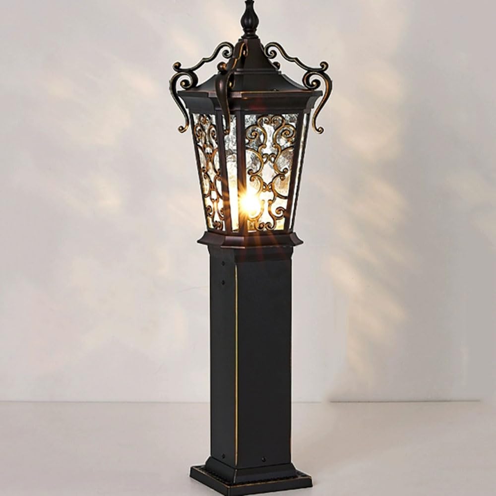 Vintage zewnętrzne lampy podłogowe, duże słupki z odlewu aluminiowego, szklane lampiony 50 cm (19,7 cala), nowoczesne oświetlenie trawnika, tarasu, ogrodu - oświetlenie ścieżki przewodowej