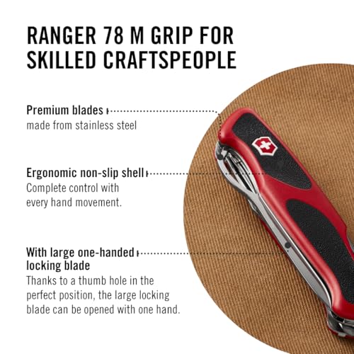 Image of Victorinox Swiss Army Knife, Ranger 78 M Grip, Large (130 mm), Red Scale, 0.9663.MC | Outdoor Multitool Pocket Knife