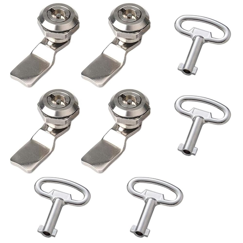 Mewuthede4 Pcs Tubular Cam Lock Flat and Triangle Lock Stainless Steel Cabinet Lock for Secure Important Files and Drawers with Keys (Flat)
