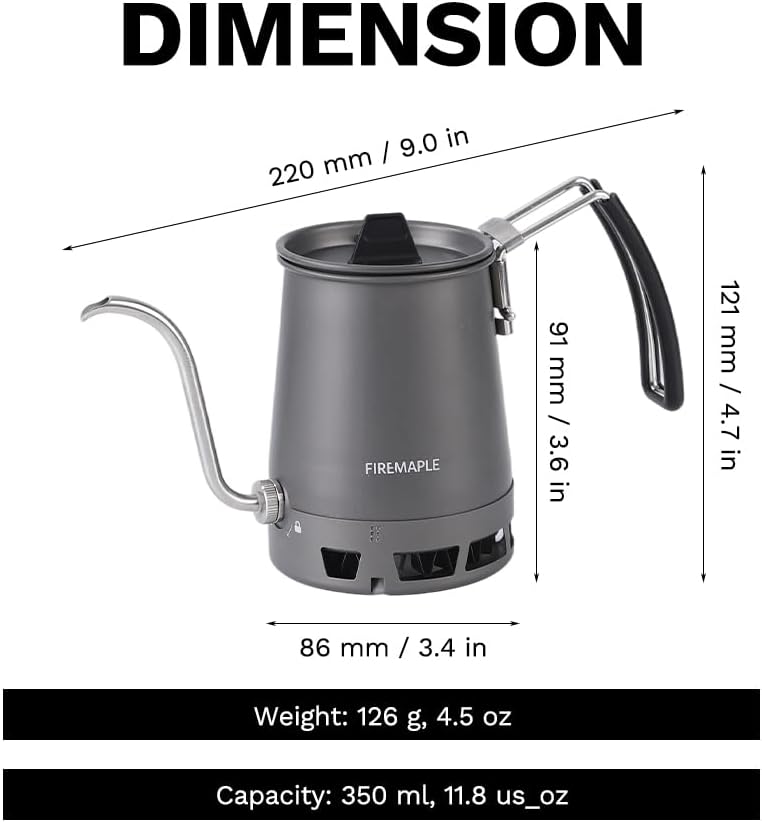 Fire-Maple Petrel Pour-Over Coffee Kettle 350ml Gooseneck Spout Coffee Pots Detachable Spout Handle Portable Foldable HX Kettle for Camping Backpacking
