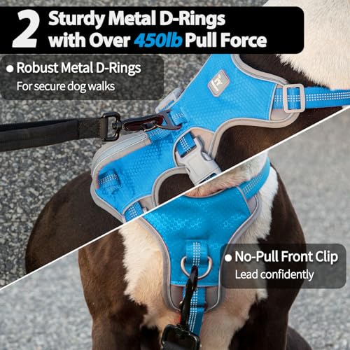 Image of Huntboo Escape Proof Dog Harness, Escape Artist Harness, Reflective Harness with Padded Handle, Breathable, Durable, Adjustable Vest for Medium Dogs Walking, Training, and Running Gear (Blue, M)