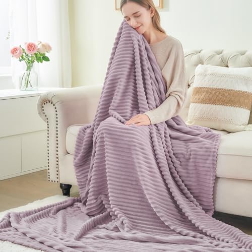 Image of BEDELITE Fleece Throw Blanket for Couch - 3D Ribbed Jacquard Soft and Warm Decorative Fuzzy Blanket - Cozy, Fluffy, Plush Lightweight Dusky Violet Throw Blankets for Bed, Sofa, 50x60 inches