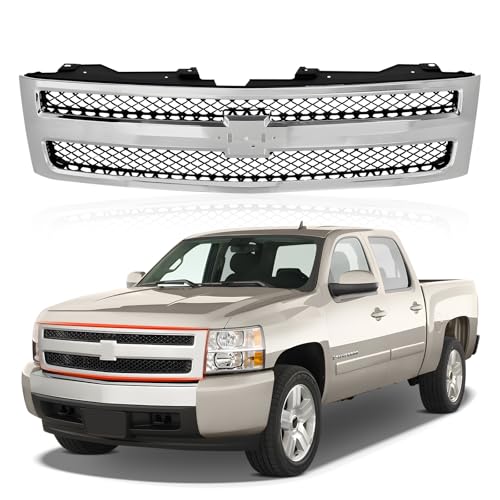 CarPartsDepot Front Grille Grill Chrome Shell with Black Insert Compatible With Chevrolet 2007-2013 Silverado 1500 GM1200572 25810707