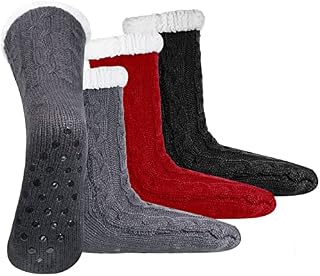 SATINIOR 3 Pairs Winter Slipper Socks for Women Warm Fuzzy Fluffy Slipper Socks