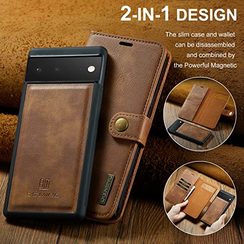Étui portefeuille Google Pixel 6 en cuir véritable marron - 5