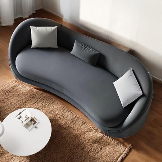 Modern & Traditional Velvet Curved 3 Seater Sofa Pillows Included Couch and chesterfiled Chaise Sofa for Bedroom, Living Room, Dining Room, Office and Hallway-(Dark Grey).-image-18