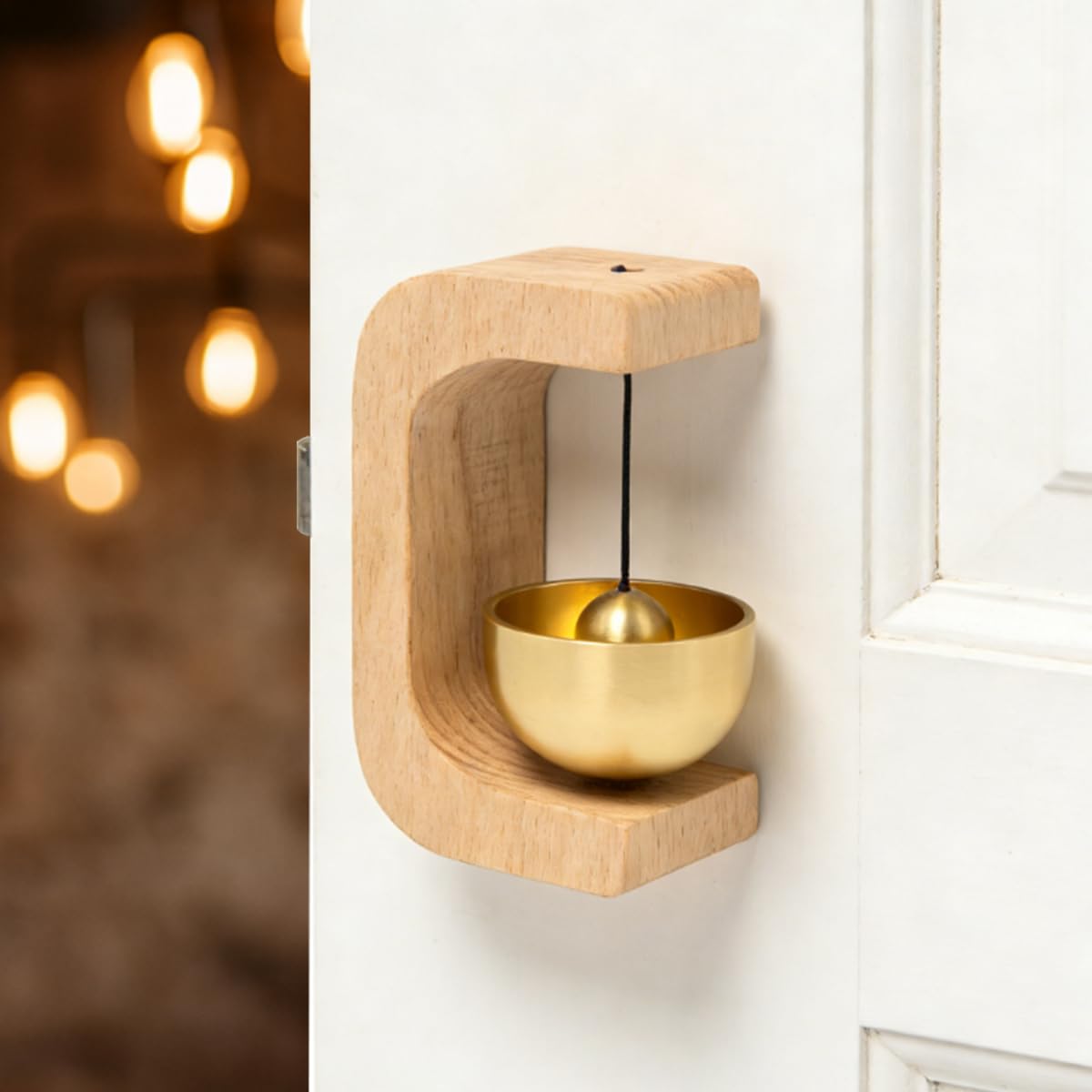 2 Piezas Timbre de Puerta de Madera, Campanilla de Tienda para Apertura de Puerta Timbre Puertas Magnético con Campana de Latón para Puertas, Casas, Jardines, Oficinas, Tiendas, Cafeterías