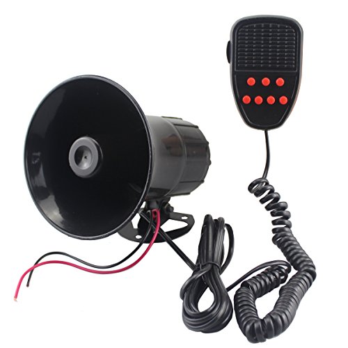 GAMPRO Car Siren Speaker, 12V 50W 7 Tones Sound Electronic Vehicle Horn with Mic PA System, Black ABS Housing, Compatible with Truck, Van
