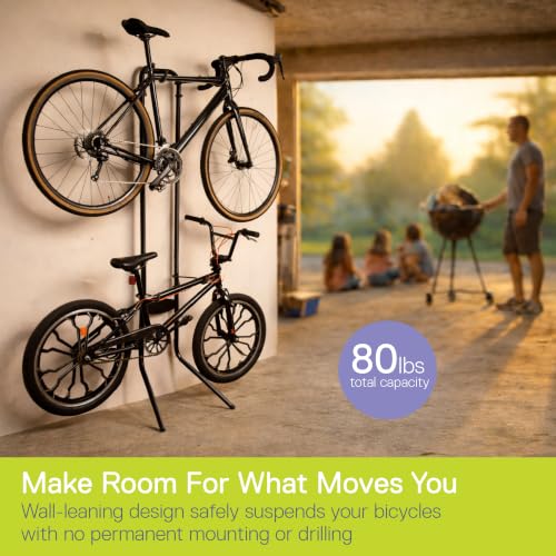 Image of Delta Cycle Michelangelo 2 Bike Storage Rack Black - Gravity Fully Adjustable Bike Storage Garage For Road, MTB, and Hybrid Bicycles - Vertical Bike Rack Holds Up To 80 lbs