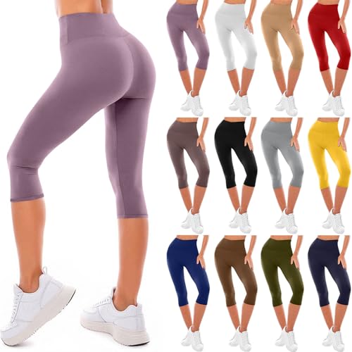 Capri 3/4 Legging pour Femme Pantacourt Push Up Corsaire Taille Haute Pantalon de Sport Legging Capri Élastique Collants Leggings Doux Opaque Pantalon Yoga...