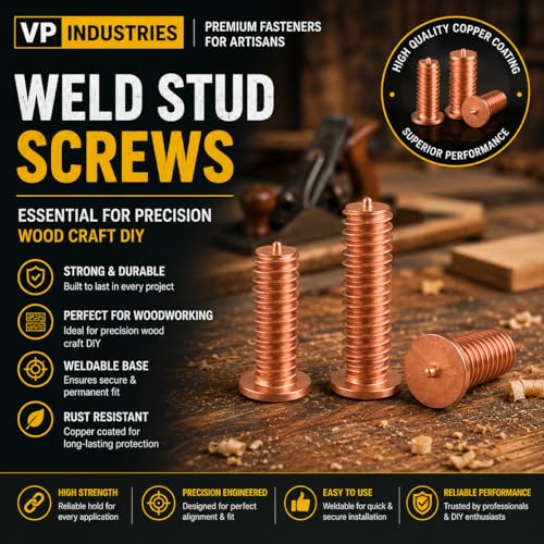 Image of By inchVP INDUSTRIES inch (Pcs-50) M6x16 mm Spot Weld Stud Screw with Pointed Mild Steel Copper Plating | Matric Thread Weld Stud