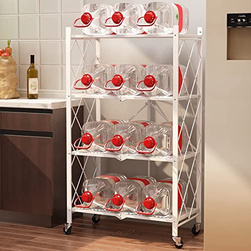 Volpone Metal Storage Shelves With Wheels Foldable Garage Shelving No Assembly Shelving Unit For Kitchen Bathroom White 4 Tier #TOP4