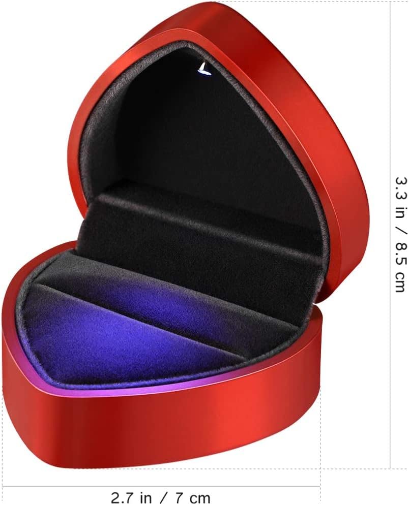 Image of Heart Ring Box with LED Light, Luxury LED Lighted Engagement Ring Box, Velvet Earrings Jewelry Case with Light, Jewelry Display Box for Wedding, Engagement, Proposal, Birthday and Anniversary-Red